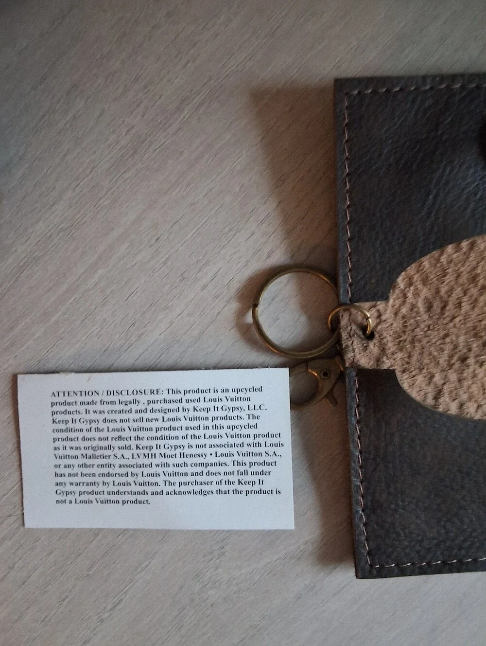 Trendy Upcycled Leather Keychain/Card Holder with Embossed Leather Emblem - NWT